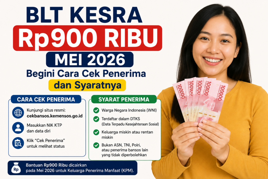 BLT Kesra Rp900 Ribu Mei 2026, Begini Cara Cek Penerima dan Syaratnya