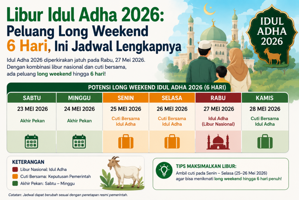 Libur Idul Adha 2026: Peluang Long Weekend 6 Hari, Ini Jadwal Lengkapnya