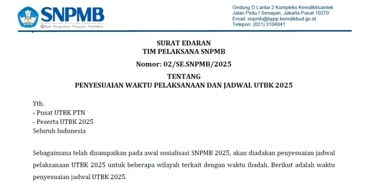 Perubahan Jadwal UTBK SNBT 2025: Penyesuaian Waktu Sesi Siang di Beberapa Wilayah