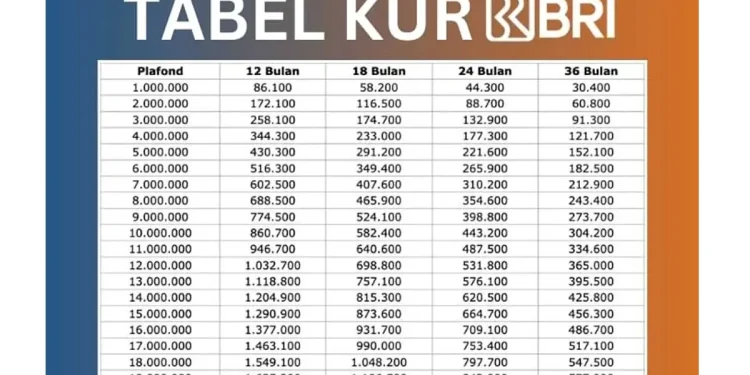 Tabel Angsuran Terbaru KUR BRI 2025: Plafon Mulai Dari 10 Juta