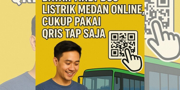 Bayar tiket bus listrik Medan online kini mudah dengan QRIS Tap. Cukup sekali tap, bayar tarif Rp 5.000 untuk umum dan Rp 3.000 untuk pelajar. Praktis dan aman!