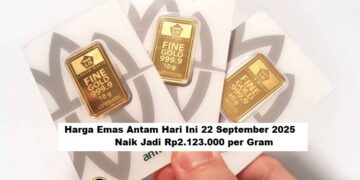Harga Emas Antam Hari Ini 22 September 2025 Naik Jadi Rp2.123.000 per Gram 