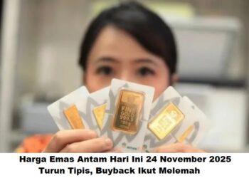 Harga Emas Antam Hari Ini 24 November 2025: Turun Tipis, Buyback Ikut Melemah