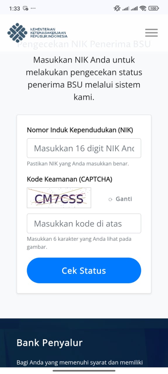 Tampilan BSU Kemnaker