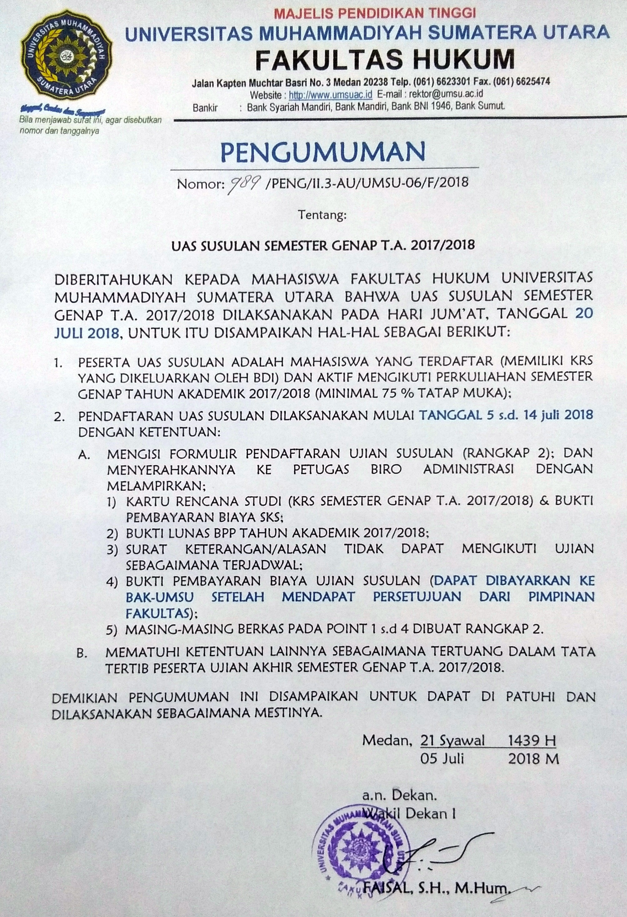 UAS SUSULAN SEMESTER GENAP T.A. 2017/2018