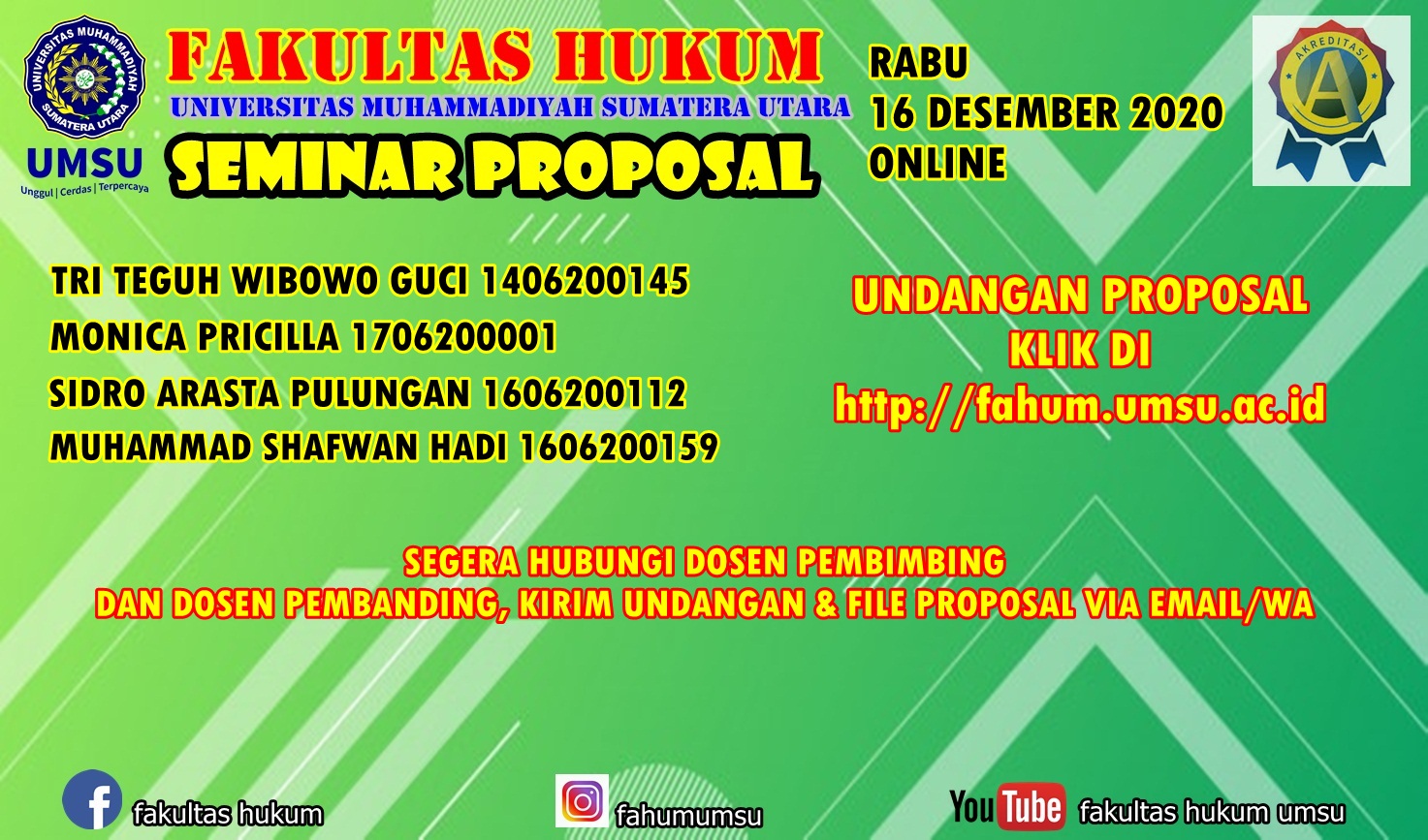 UNDANGAN SEMINAR PROPOSAL RABU, 16 DESEMBER 2020 ONLINE